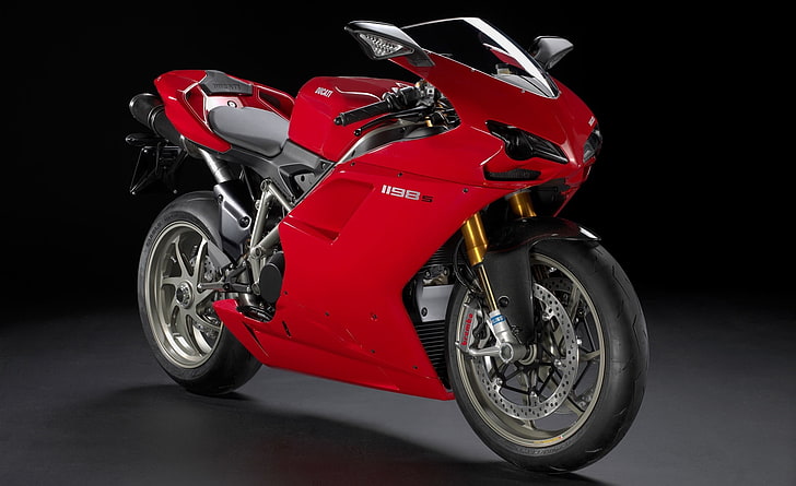 Ducati 1198S Sportbike, red and black sports bike, Motorcycles