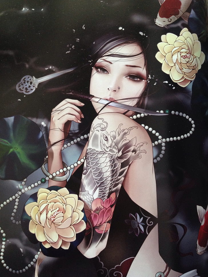 Chinese, anime girls, Zhang Xiao Bai, tattoo, HD wallpaper