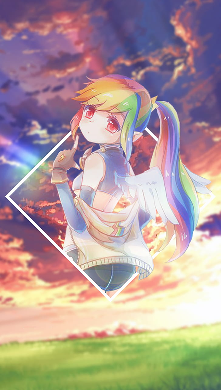 anime, anime girls, picture-in-picture, My Little Pony, Rainbow Dash, HD wallpaper