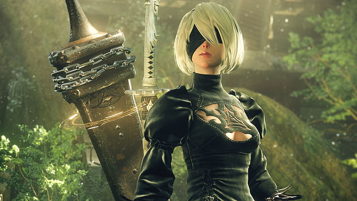 white-haired female character with sword, Video Game, NieR: Automata