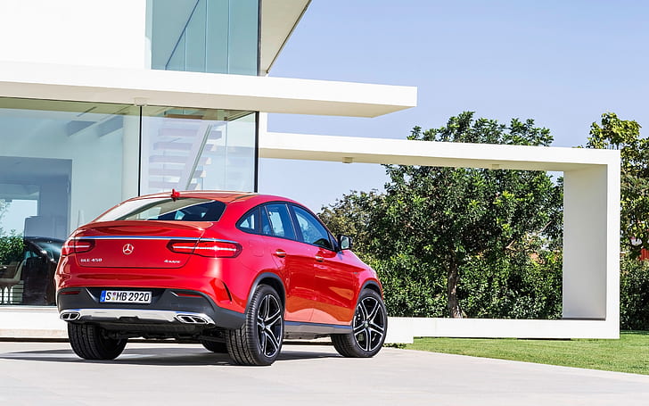 Mercedes Benz GLE Coupe Back View, red toyota 5 door hatchback