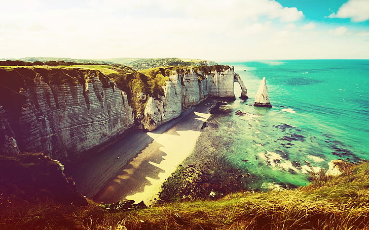 cliff, sea, nature, coast, landscape, New Zealand, water, sky, HD wallpaper