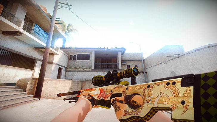 beige and brown sniper rifle, Counter-Strike, Counter-Strike: Global Offensive, HD wallpaper