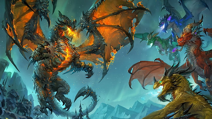 five dragons wallpaper, World of Warcraft, water, sea, underwater