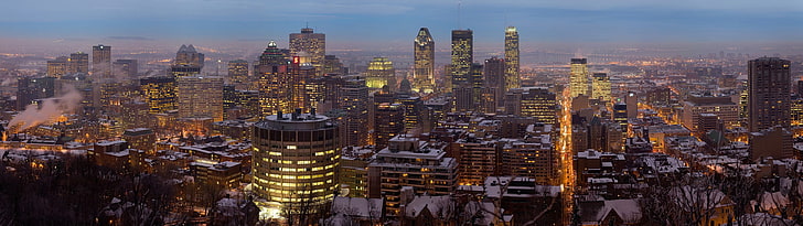 gray concrete building, multiple display, cityscape, Montreal, HD wallpaper