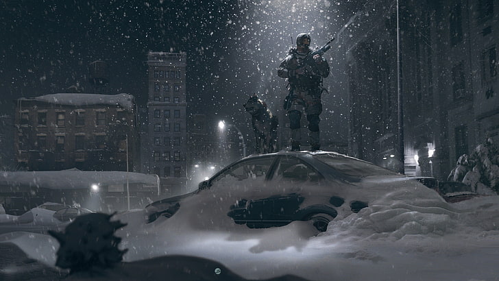 game application screenshot, artwork, futuristic, snow, soldier, HD wallpaper