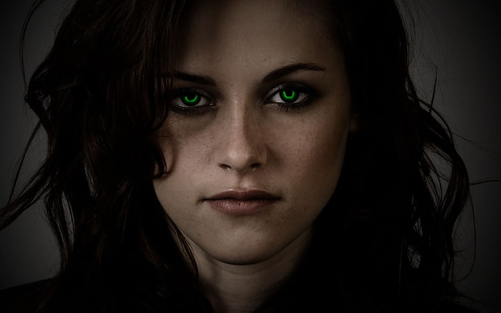 Kristen Stewart, face, digital art, actress, green eyes, women