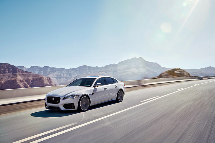 white sedan, jaguar, xf s, awd, side view, movement, car, speed, HD wallpaper