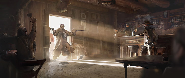 cowboy, far, gun, saloon, warrior, west, HD wallpaper