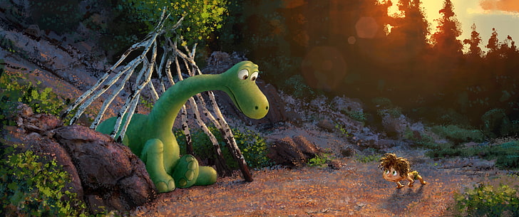 The Good Dinosaur movie still, forest, green, figure, cartoon, HD wallpaper