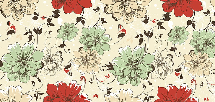 beige, green, and red floral surface, color, pattern, colorful, HD wallpaper