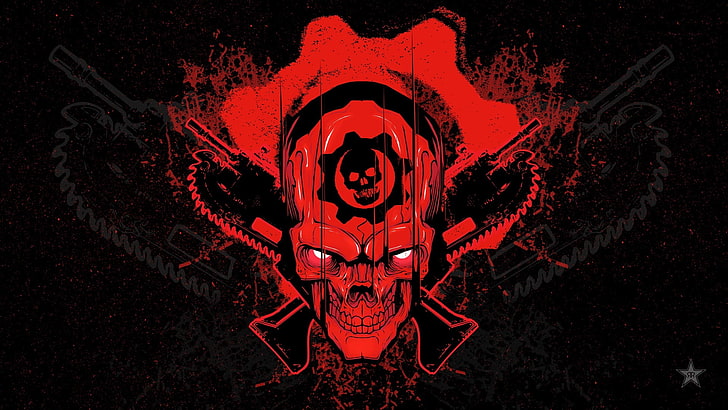 red skull illustration, Look, Emblem, Gears of War, Saw, Weapons, HD wallpaper