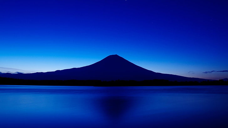 japan, moutain, vulcan, fuji, blue, sky, mount fuji, night, HD wallpaper