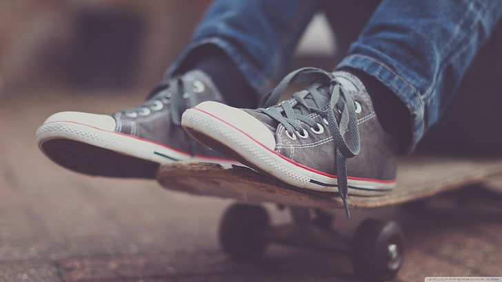black-and-white Converse All-Star low tops, skateboard, shoes, HD wallpaper