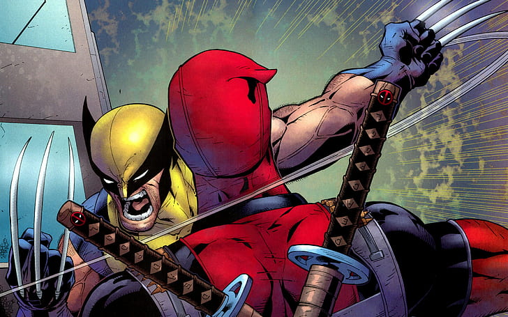 Wolverine X-Men Deadpool Fight HD, cartoon/comic