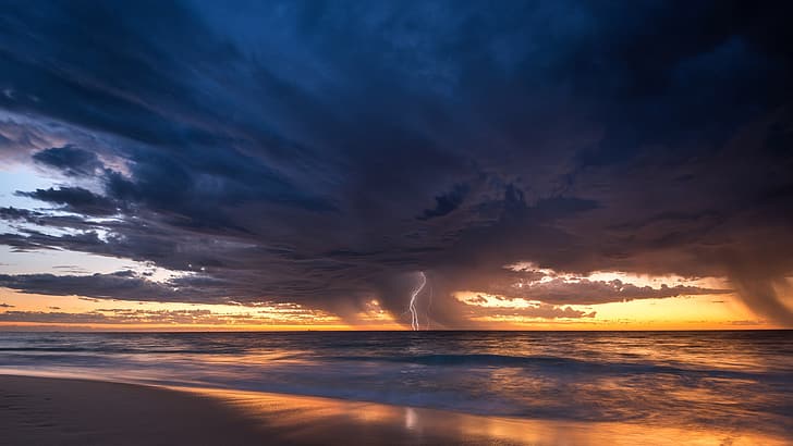 sea, the storm, lightning, Australia, Perth, HD wallpaper