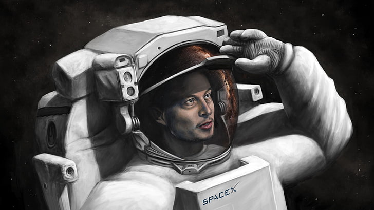 asronaut illustration, astronaut, artwork, SpaceX, Elon Musk