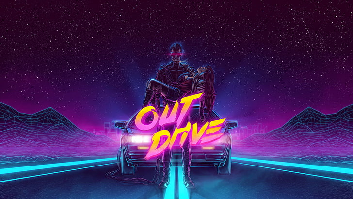 Out Drive digital wallpaper, Girl, Music, Stars, The game, Neon, HD wallpaper