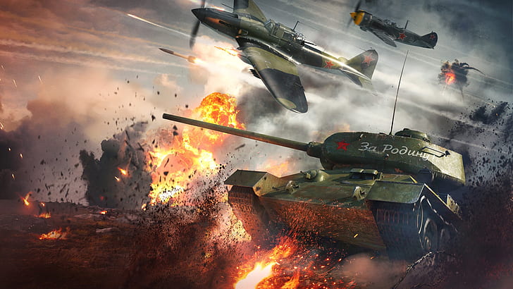 Video Game, War Thunder, Ilyushin Il-2, T-34, Tank