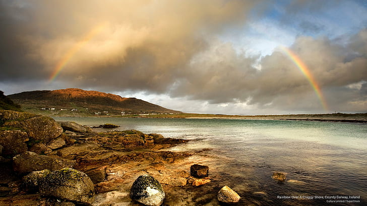 Rainbow Over A Craggy Shore, County Galway, Ireland, Europe