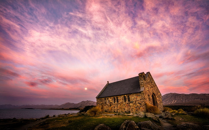 Churches, Lake, Lake Tekapo, New Zealand, Religious, Stone