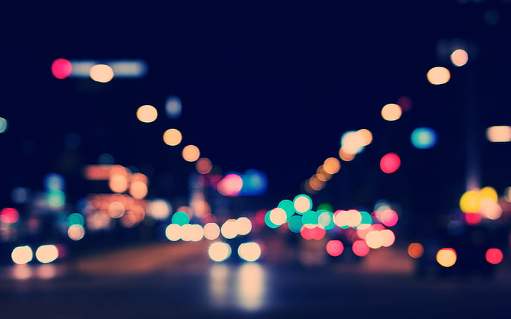 assorted-color bokeh lights, bokeh photography of vehicle on road