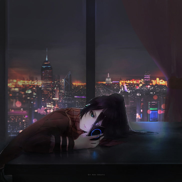 HD wallpaper: anime girl, depressed, cityscape, music, scarf, architecture  | Wallpaper Flare