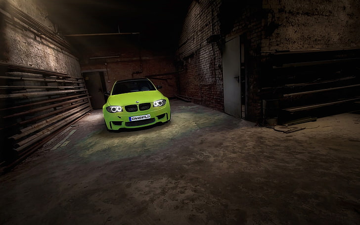green car digital art, BMW, BMW E82, BMW M1 Coupe, green cars, HD wallpaper
