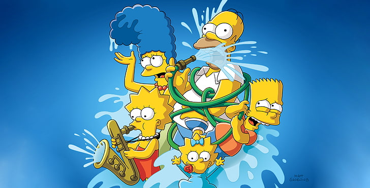 The Simpsons, cartoon, tv series, sky, nature, blue, yellow, HD wallpaper