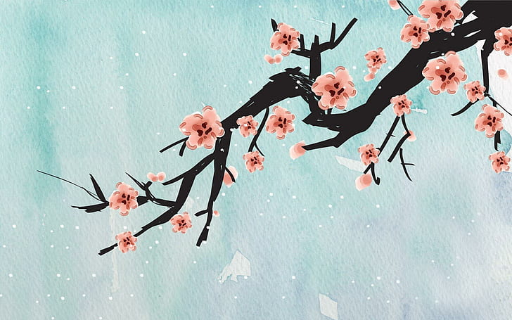 Sakura branch, cherry blossom, digital art, 1920x1200, tree, HD wallpaper