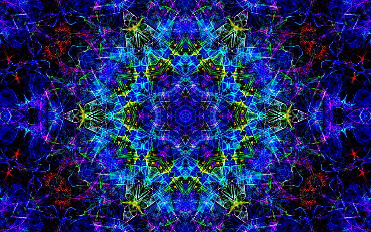 blue and red kaleidoscope, abstract, symmetry, fractal, psychedelic, HD wallpaper