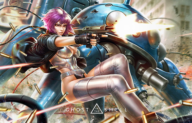 purple haired female Ghost in the Shell character illustration, HD wallpaper