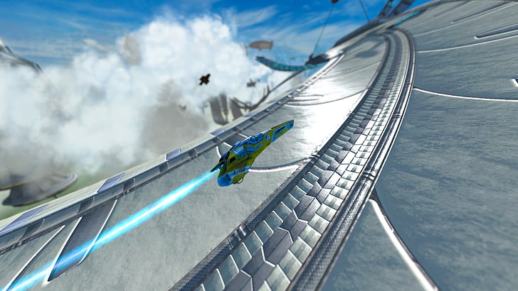 spaceship game wallpaper, Wipeout, Wipeout HD, racing, PlayStation 3, HD wallpaper
