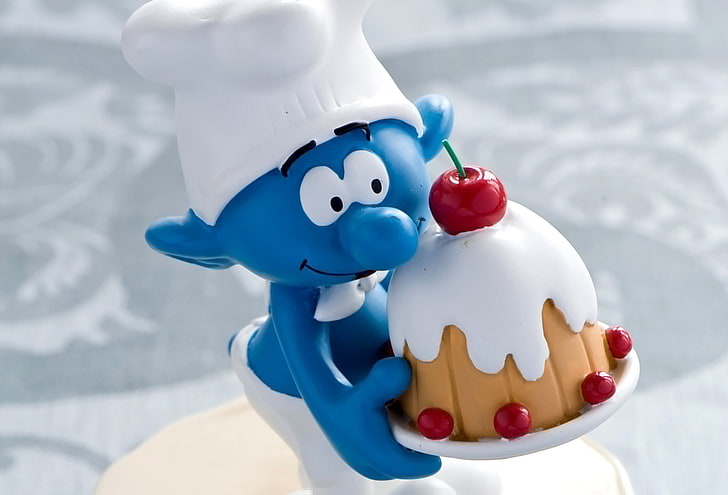 Smurf illustration, cherry, toy, dessert, figure, representation