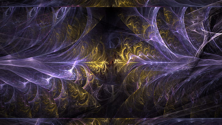 abstract, fractal, dark, purple, gold, HD wallpaper
