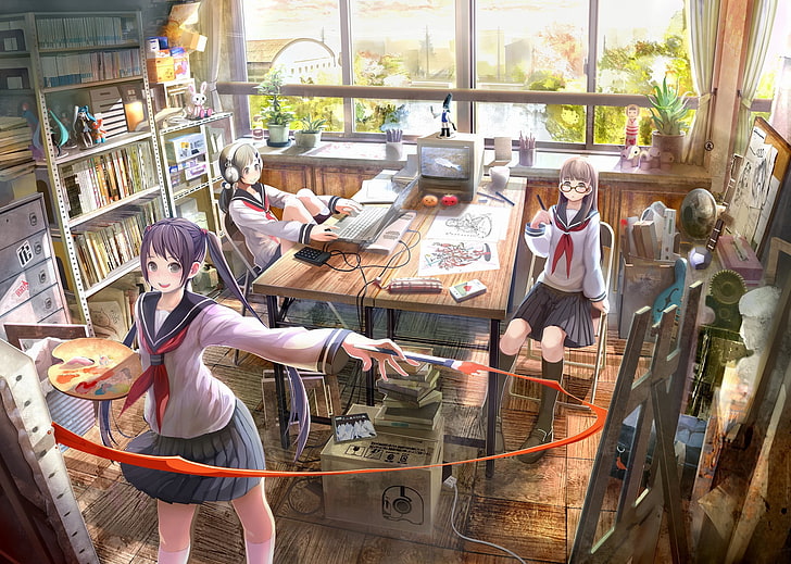 detailed, anime girls, indoors, women, real people, casual clothing