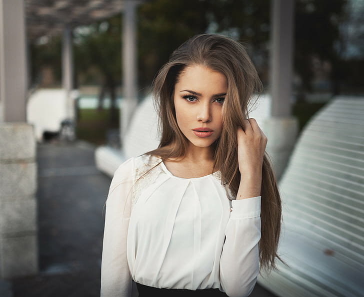 Alexandra Danilova, model, women, brunette, looking at viewer, HD wallpaper