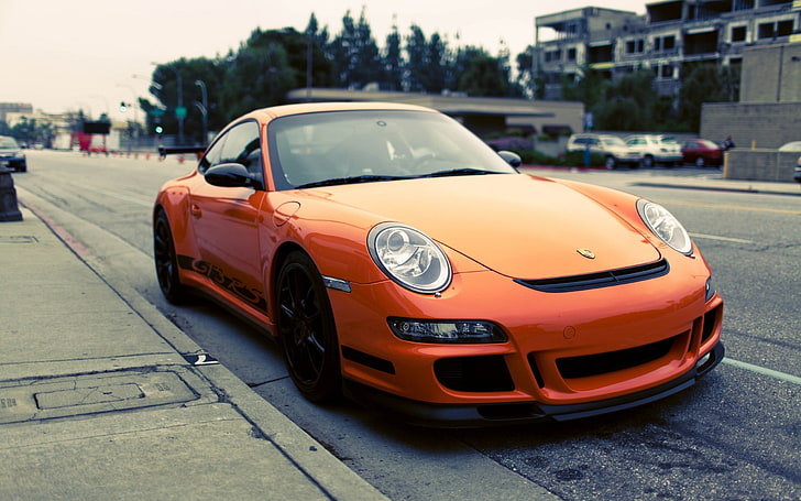 orange coupe on road, car, orange cars, Porsche, Porsche 911 GT3 RS