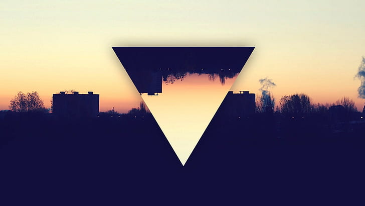 city, triangle, dark, Illuminati, sky, sunset, built structure