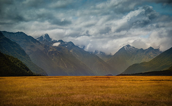 photo of rice field and mountain, Valleys, on the Way, Milford Sound  New Zealand