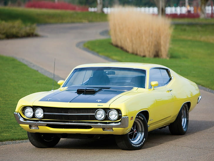 Ford Torino, yellow coupe, Cars s HD, HD wallpaper
