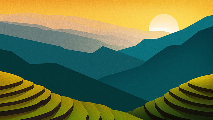 Artistic, Landscape, Minimalist, Mountain, Nature, Rice Terrace, HD wallpaper