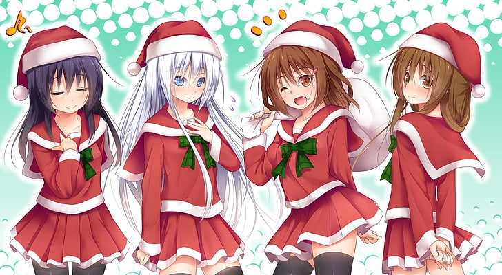 Hd Wallpaper Four Female Anime Characters Wallpaper Christmas