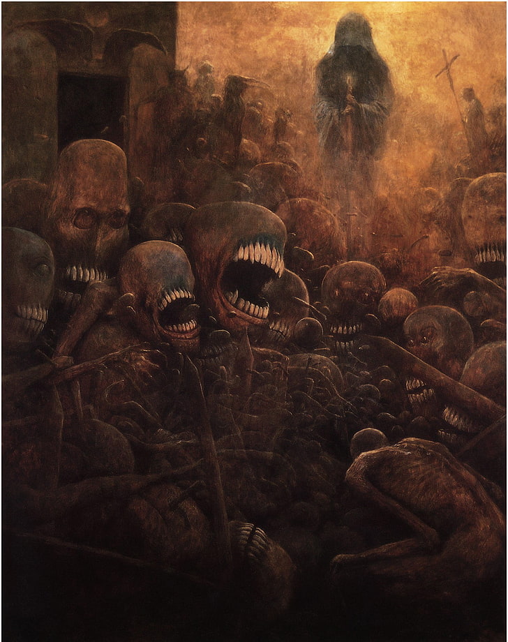monsters painting, Zdzisław Beksiński, drawing, indoors, no people, HD wallpaper