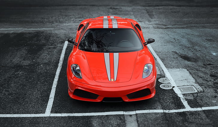 asphalt, red, strip, Parking, Ferrari, the front, F430, the Scuderia, HD wallpaper