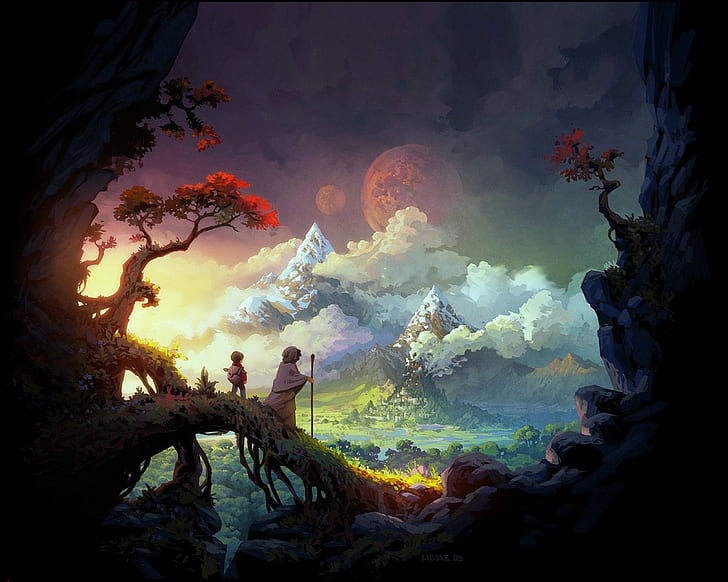 fantasy clouds trees daniel lieske 1280x1024  Abstract Fantasy HD Art, HD wallpaper
