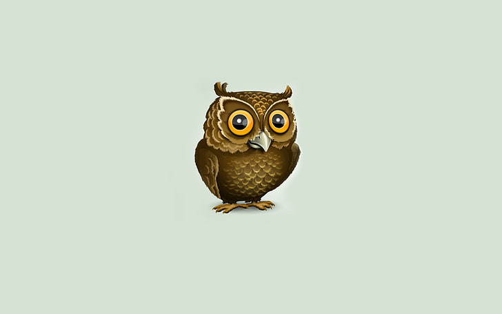 brown owl illustration, minimalism, animals, simple background, HD wallpaper