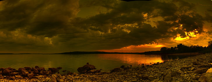 seashoer landscape photography, lake, sunset panorama, sunset  panorama, HD wallpaper