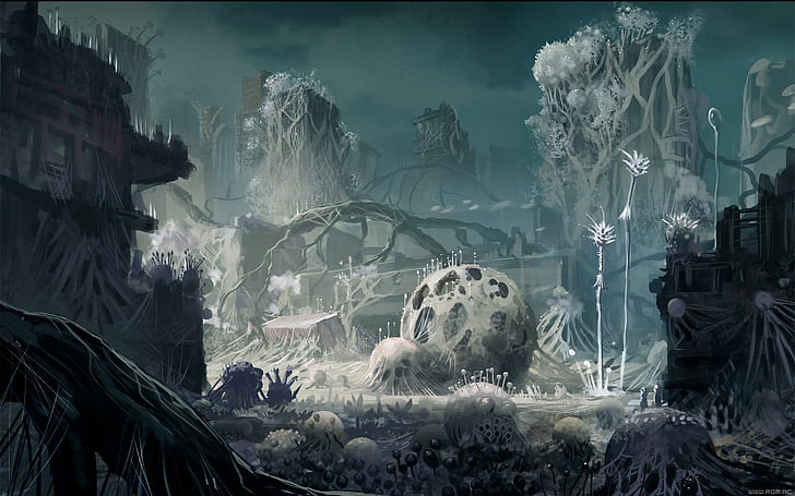 artwork, apocalyptic, destruction, ruins, city, Nausicaa of the Valley of the Wind
