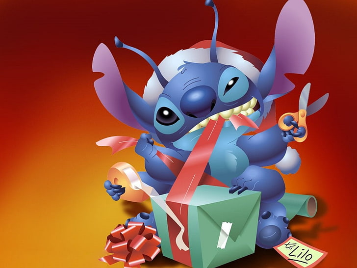 Stitch illustration, new year, christmas, gift, stich, cartoon